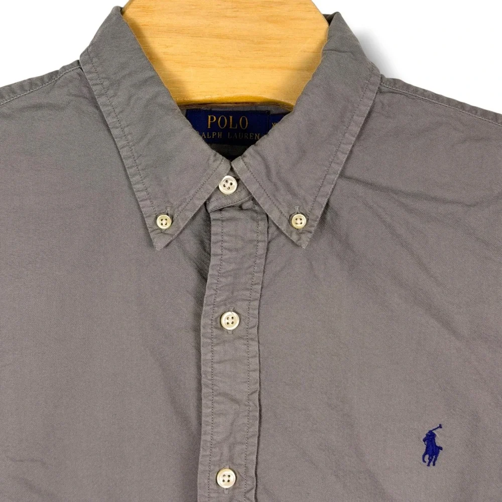 Polo Ralph Lauren Button Down Men XL Grey Classic Fit Cotton Long Sleeve Solid